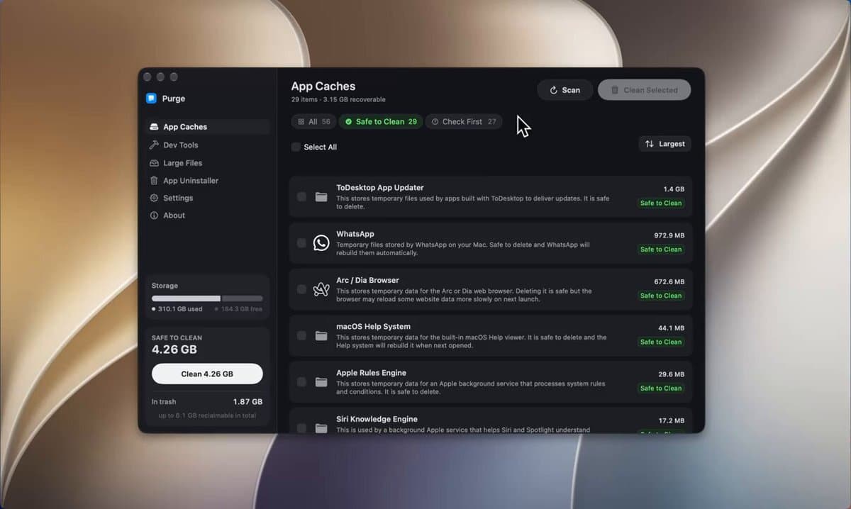 Purge, el limpiador de Mac gratuito y de código abierto, llega a la versión 1.6.1